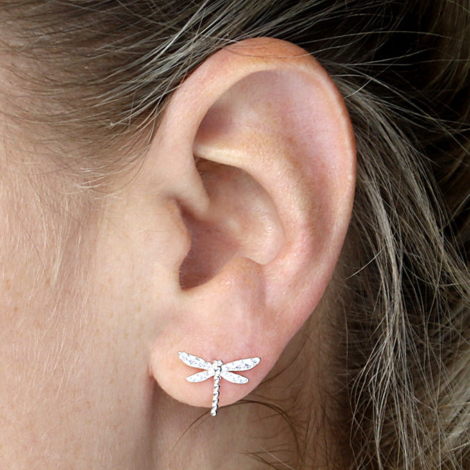 Sterling Silver CZ Dragonfly Earrings