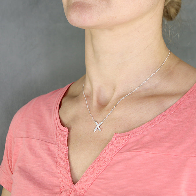 Sterling Silver CZ Kiss Necklace