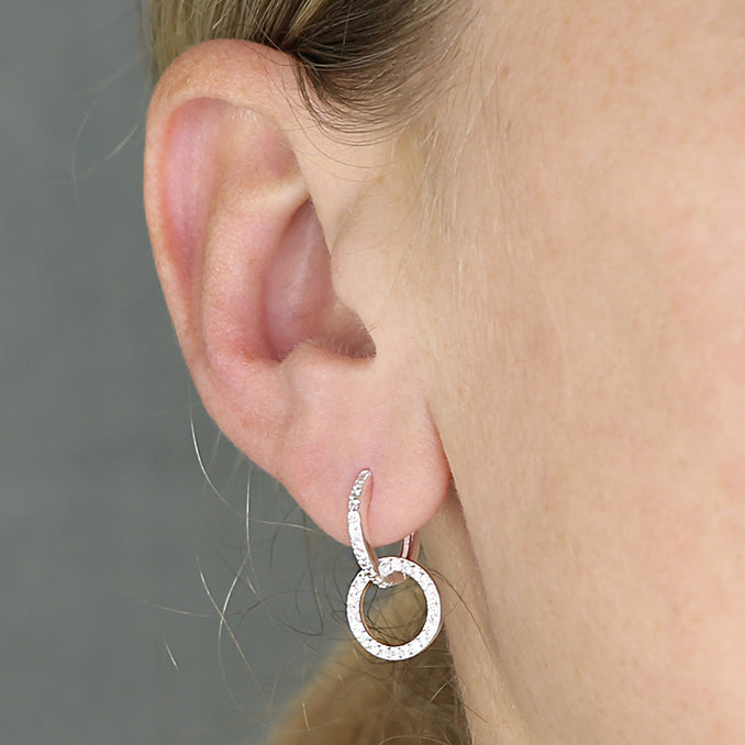 Sterling Silver CZ Open Circle Huggie Hoops