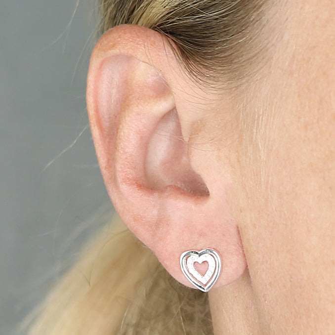 Sterling Silver Double Open Heart Earrings