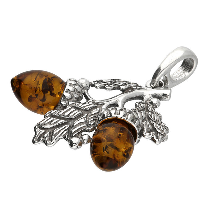 Iris & Miel Sterling Silver Cognac Baltic Amber Double Acorns Pendant
