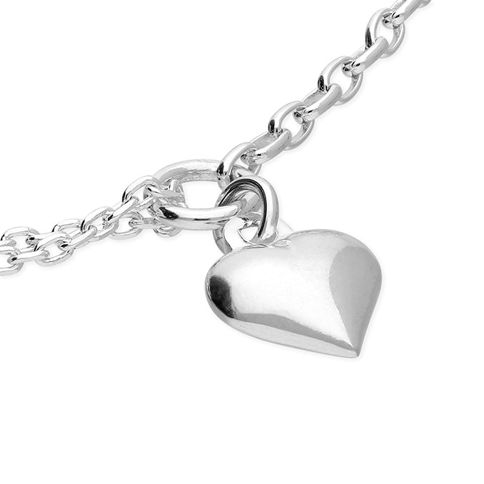Sterling Silver Mixed Chain Heart Charm Bracelet