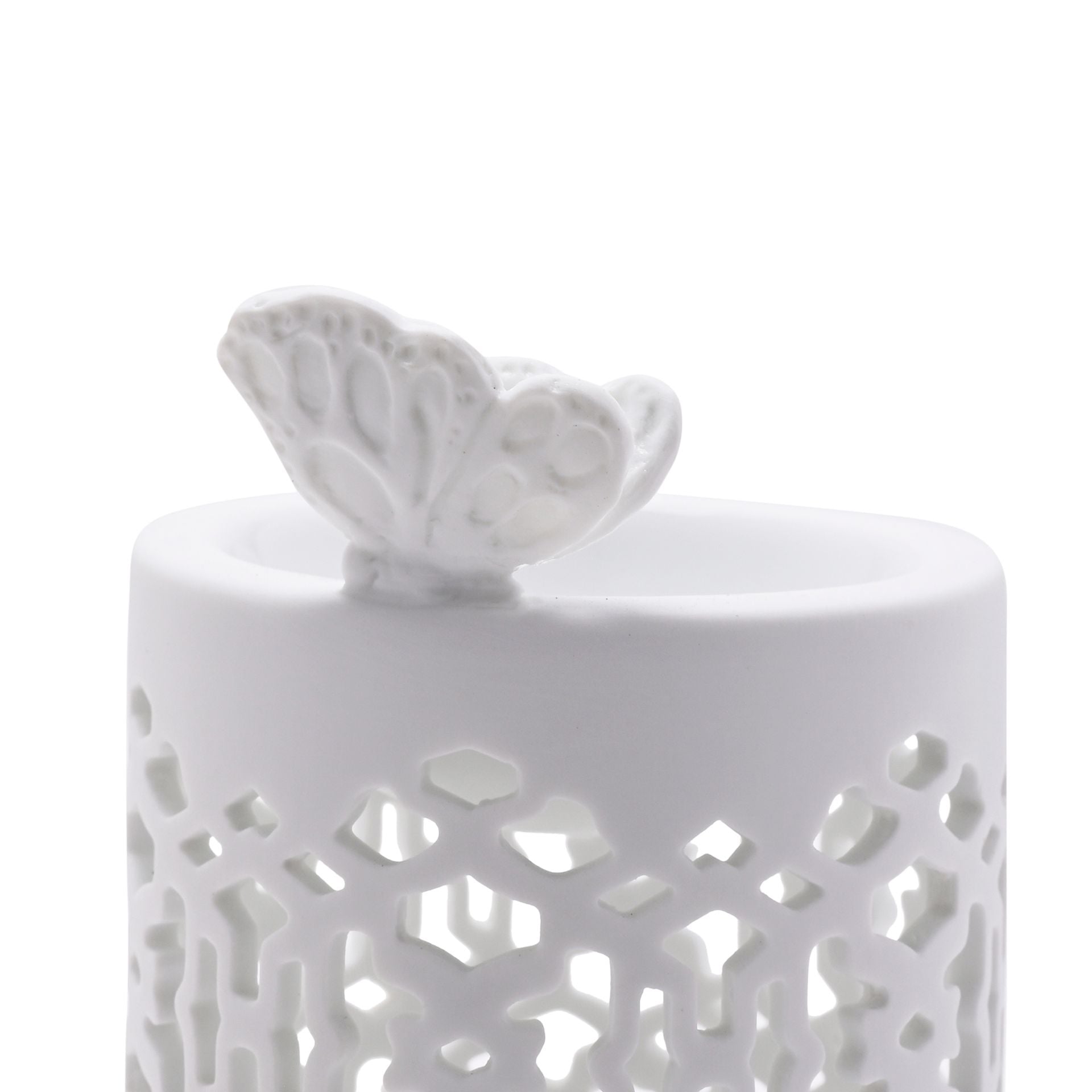 Hestia White Ceramic Wax Burner with Butterfly