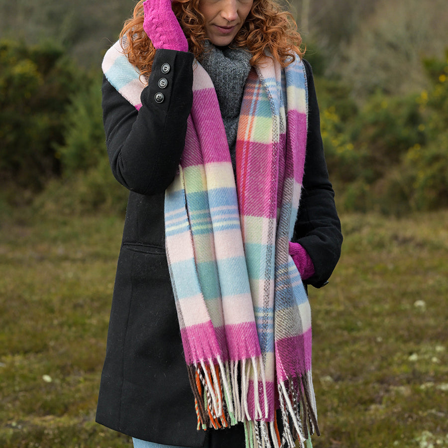 POM Magenta & Pastel Tartan Checkered Scarf
