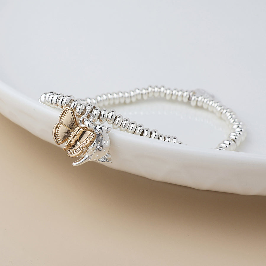 POM Silver Plated Bead, Bird & Golden Butterfly Charm Bracelet - More Than Just a Gift | Narborough Hall