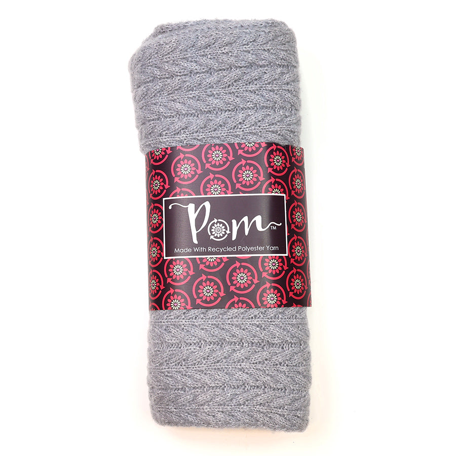 POM Grey Recycled Yarn Herringone Cable Knit Scarf