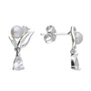 Sterling Silver Delicate Pearl & CZ Stud Earrings