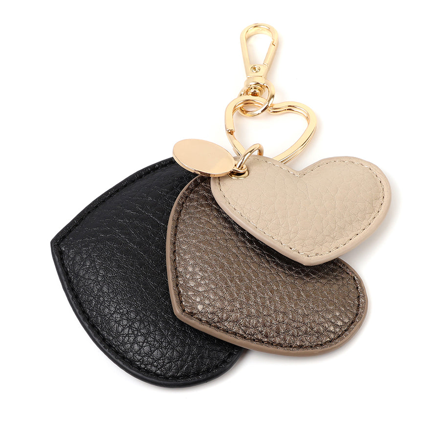 POM Black, Beige & Bronze Vegan Leather Hearts Keyring - More Than Just a Gift | Narborough Hall