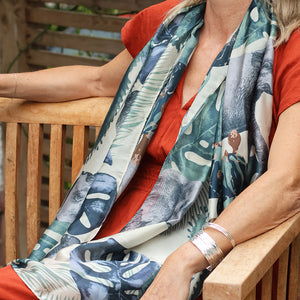 POM Recycled Silky Green Mix Monstera Leaf Print Scarf - More Than Just a Gift | Narborough Hall