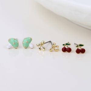 POM Golden Toadstool, Bow & Cherry Stud Earring Set - More Than Just a Gift | Narborough Hall