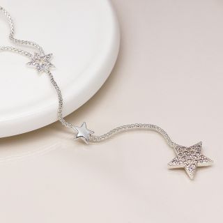 POM Silver Plated Multi Star Lariat Necklace