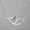 Sterling Silver Double Interlinking Heart Outlines Necklace