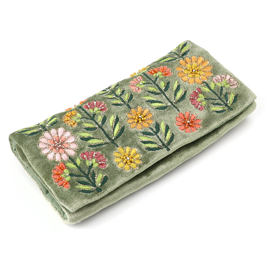 POM Green Velvet Floral Jewellery Roll - More Than Just a Gift | Narborough Hall
