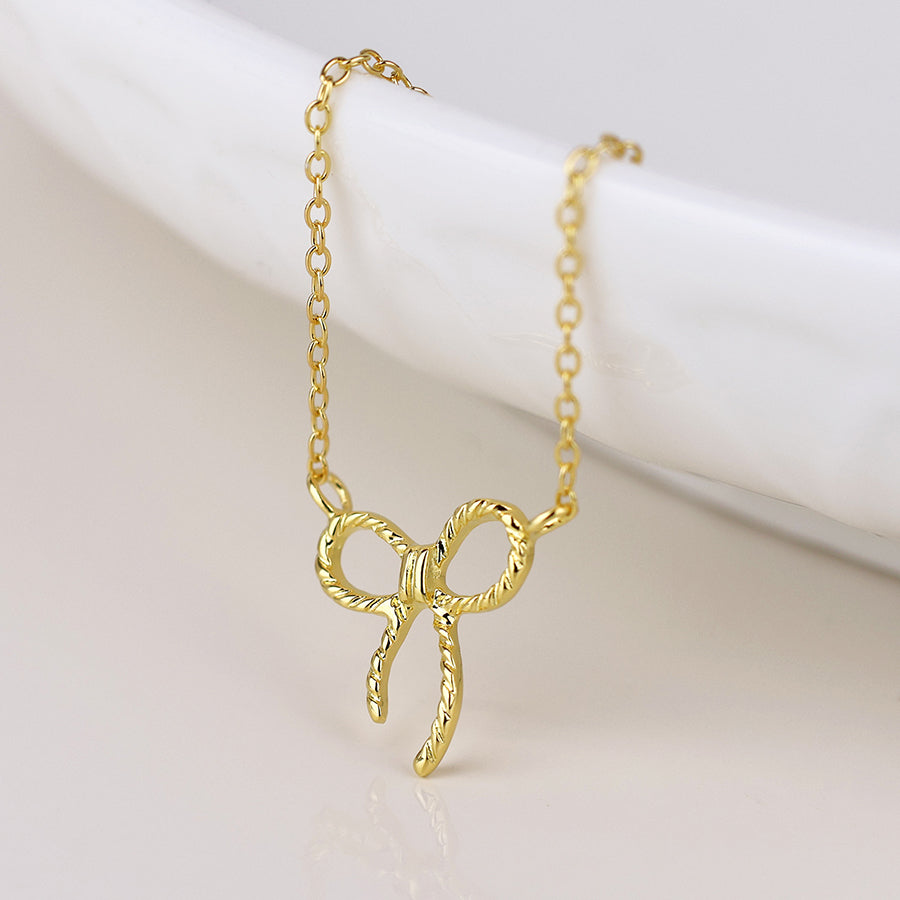 POM Sterling Silver Gold Plated Bow Necklace - More Than Just a Gift | Narborough Hall