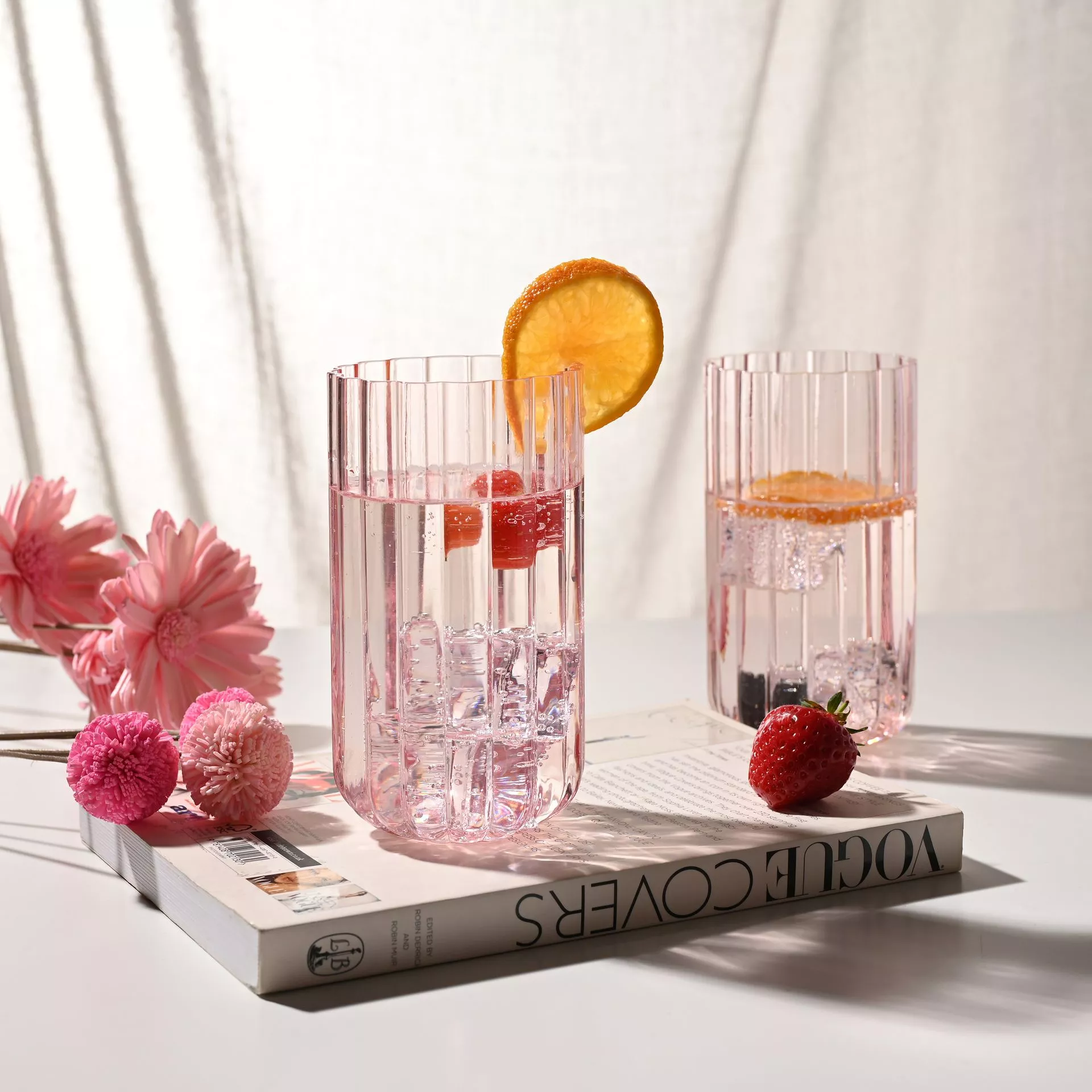 Hestia Pink Scalloped Tall Tumblers - Set of 2