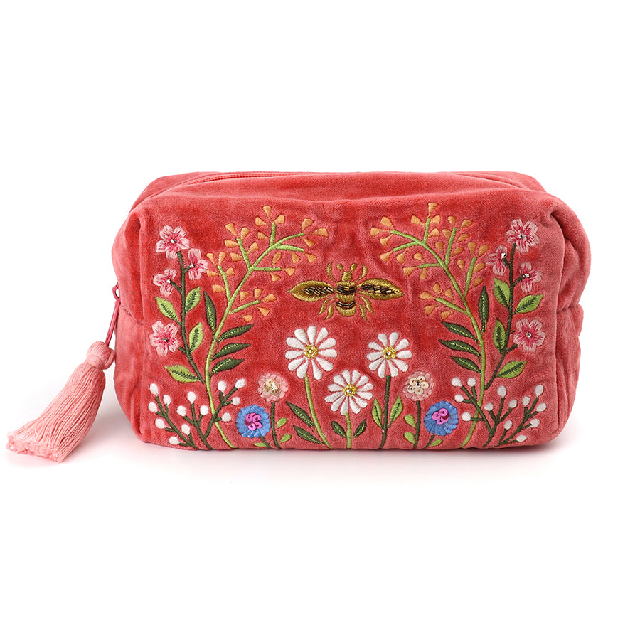 POM Salmon Pink Velvet Meadow Wash Bag - More Than Just a Gift | Narborough Hall