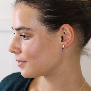 POM Faux Gold Black and White Enamel Heart Earrings