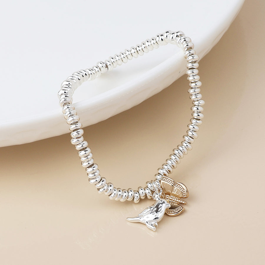 POM Silver Plated Bead, Bird & Golden Butterfly Charm Bracelet - More Than Just a Gift | Narborough Hall