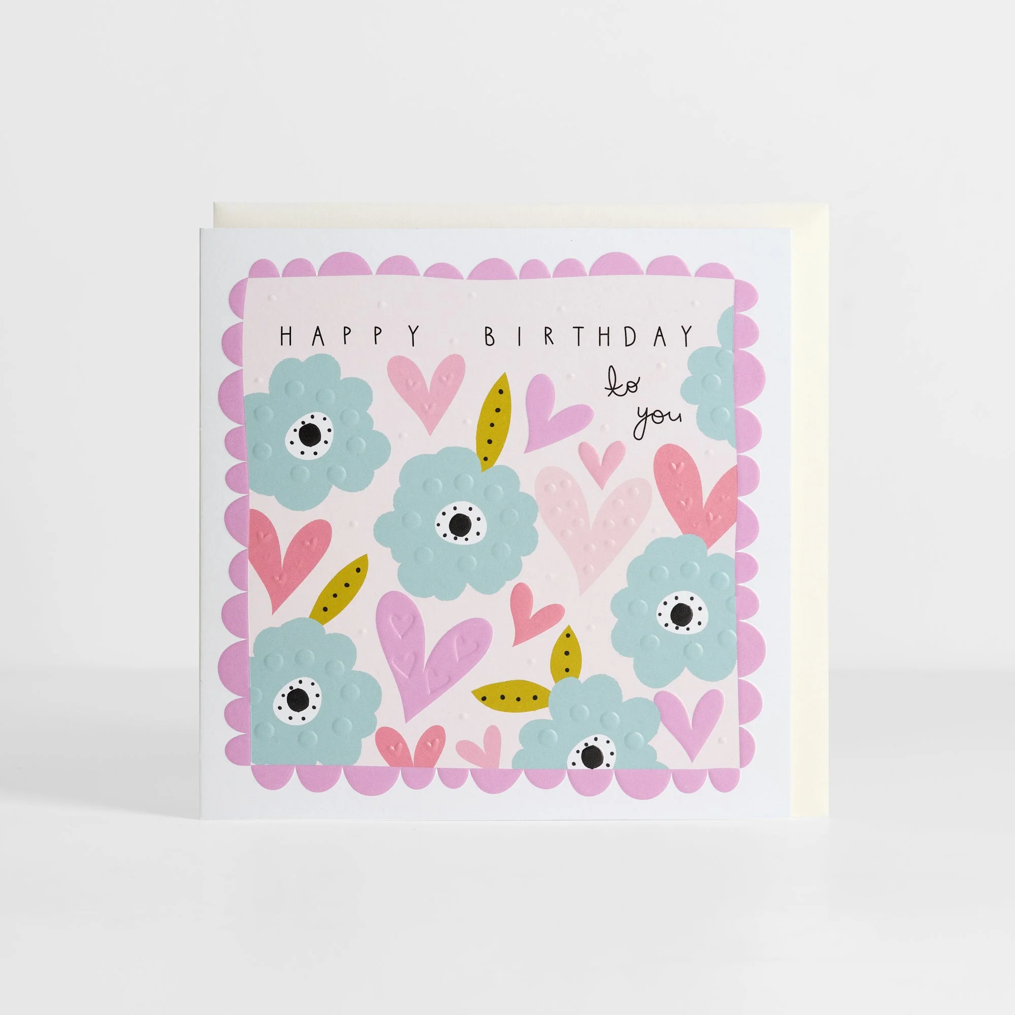 Flowers & Hearts Happy Birthday Card