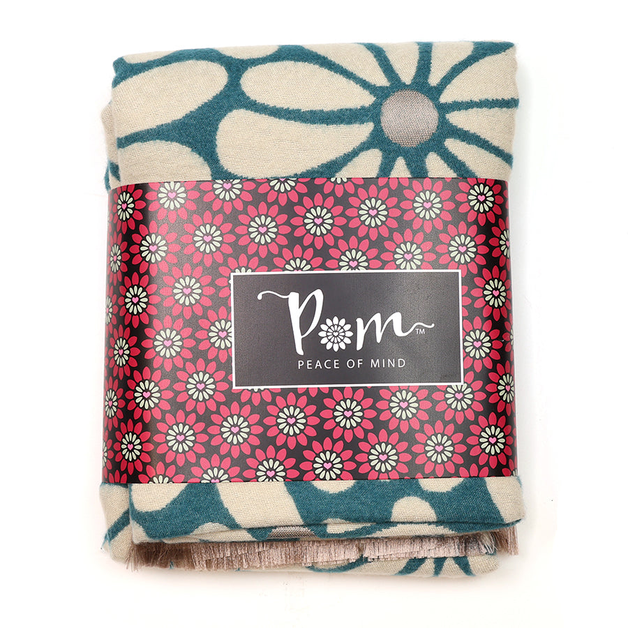 POM Dusky Teal & Ecru Floral Reversible Scarf