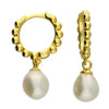 Sterling Silver Gold Plated Beaded Huggie with Pearl Charm Earrings