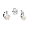 Sterling Silver Pearl & CZ Leaf Stud Earrings