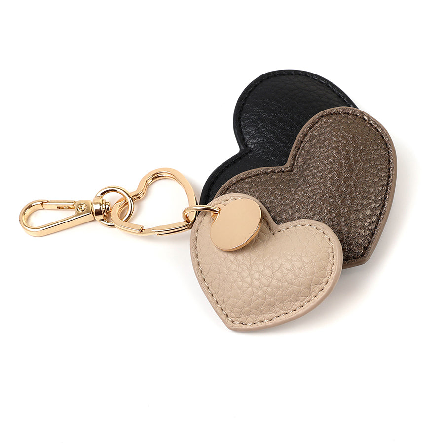 POM Black, Beige & Bronze Vegan Leather Hearts Keyring - More Than Just a Gift | Narborough Hall
