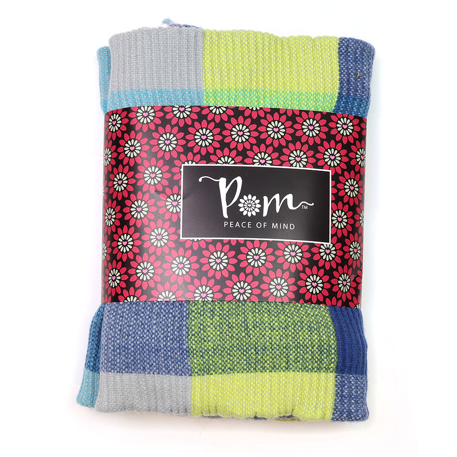 POM Blue & Lime Check Tassel Blanket Scarf