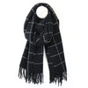 POM Black Fine Checkered Fringe Scarf