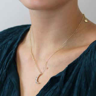 POM Faux Gold Crystal Inset Moon Necklace