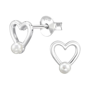 Sterling Silver Heart Outline with Pearl Stud Earrings - More Than Just a Gift | Narborough Hall