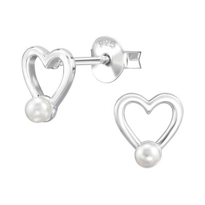 Sterling Silver Heart Outline with Pearl Stud Earrings - More Than Just a Gift | Narborough Hall