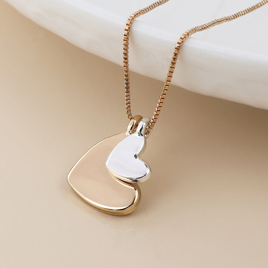 POM Golden & Silver Plated Double Heart Necklace - More Than Just a Gift | Narborough Hall