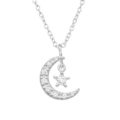 Sterling Silver Moon & Dangling Star Necklace - More Than Just a Gift | Narborough Hall
