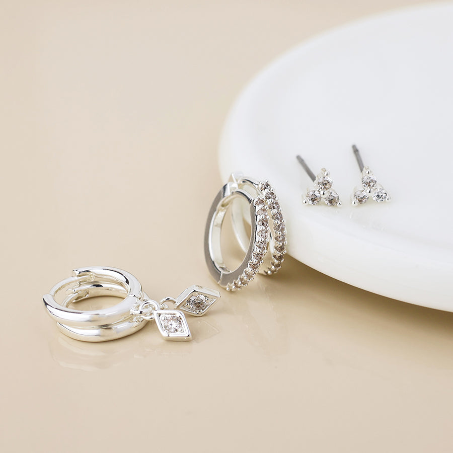 POM Silver Plated Crystal Hoops & Studs Earring Set - More Than Just a Gift | Narborough Hall