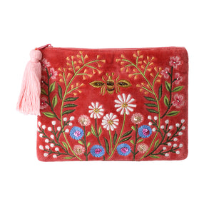 POM Salmon Pink Velvet Meadow Zip Purse - More Than Just a Gift | Narborough Hall