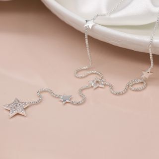 POM Silver Plated Multi Star Lariat Necklace