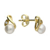 Sterling Silver Leaf Design Pearl Stud Earrings