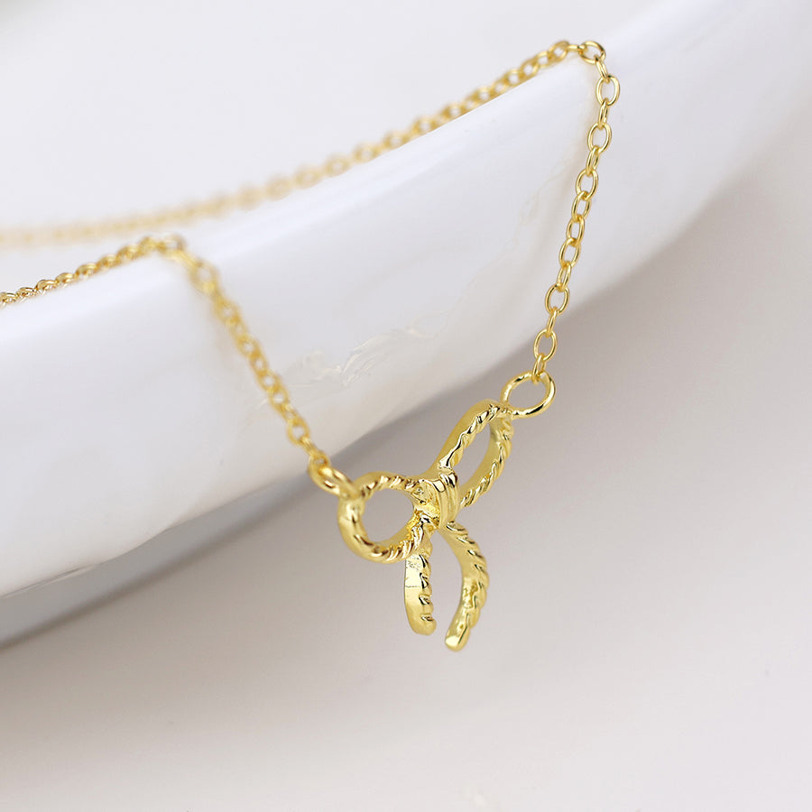 POM Sterling Silver Gold Plated Bow Necklace - More Than Just a Gift | Narborough Hall