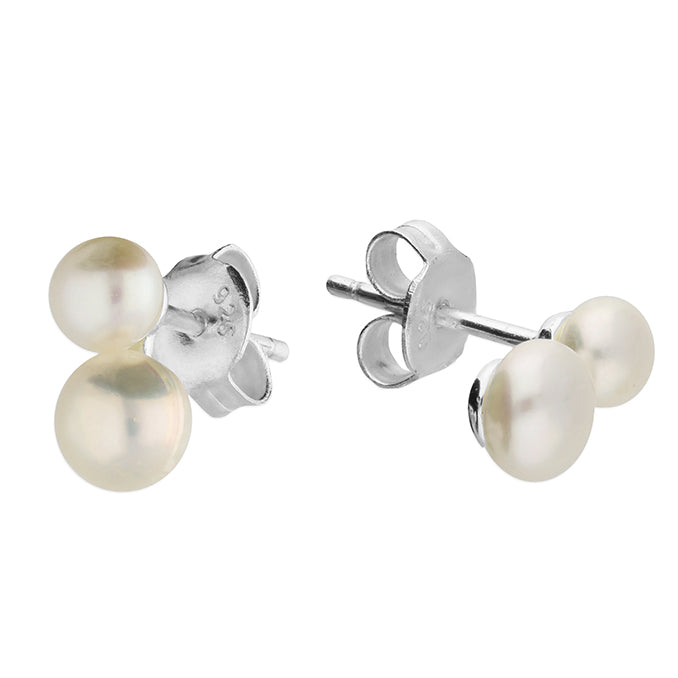 Sterling Silver Double Pearl Stud Earrings