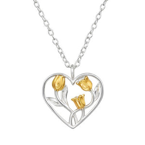 Sterling Silver Heart & Gold Plated Tulip Necklace - More Than Just a Gift | Narborough Hall