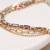 POM Gold Plated Multicolour Crystal & Chain Bracelet