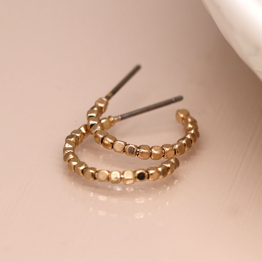POM Golden Cube Beaded Hoop Earrings