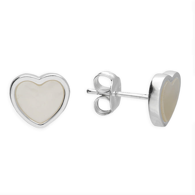 Sterling Silver Mother of Pearl Heart Stud Earrings
