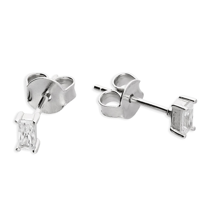 Sterling Silver CZ Rectangle Stud Earrings