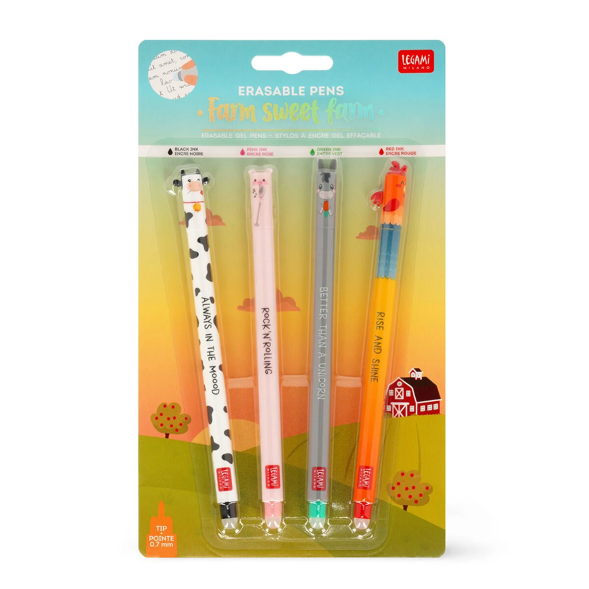 Legami Set of 4 Erasable Gel Pens Farm Sweet Farm