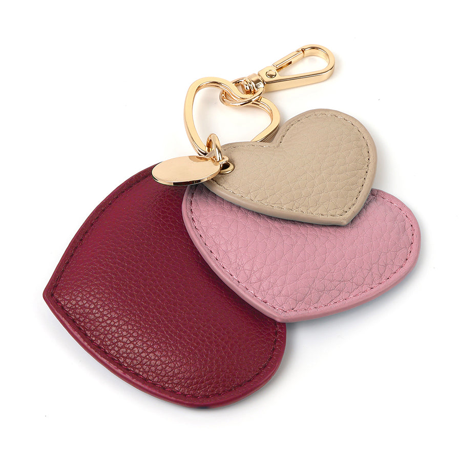 POM Beige, Red & Pink Vegan Leather Hearts Keyring - More Than Just a Gift | Narborough Hall