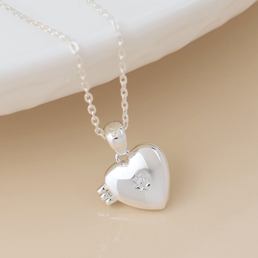 POM Sterling Silver Heart Locket With Crystal - More Than Just a Gift | Narborough Hall
