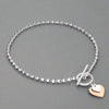 Sterling Silver Rose Gold T-Bar Heart Bracelet