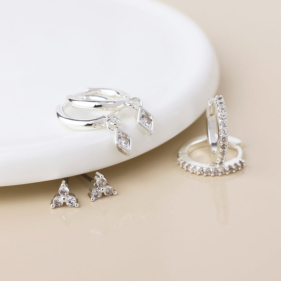 POM Silver Plated Crystal Hoops & Studs Earring Set - More Than Just a Gift | Narborough Hall